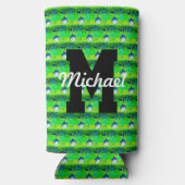 ゴルフパターカラフルンモノグラムティーオフネームスポーツ スリム缶クーラー (裏面)