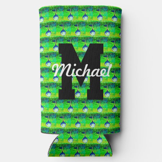 ゴルフパターカラフルンモノグラムティーオフネームスポーツ スリム缶クーラー (裏面)