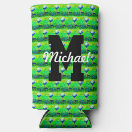 ゴルフパターカラフルンモノグラムティーオフネームスポーツ スリム缶クーラー