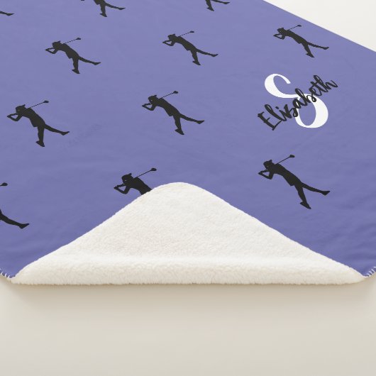 ゴルフパターンゴルファーモノグラムのスポーツ競技のペリウィンクル シェルパブランケット (3/4)