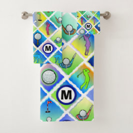 ゴルフパターンブルーイニシャル バスタオルセット