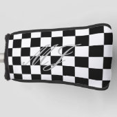 ゴルフパター市松模様にカバー(白黒) ゴルフヘッドカバー (正面)