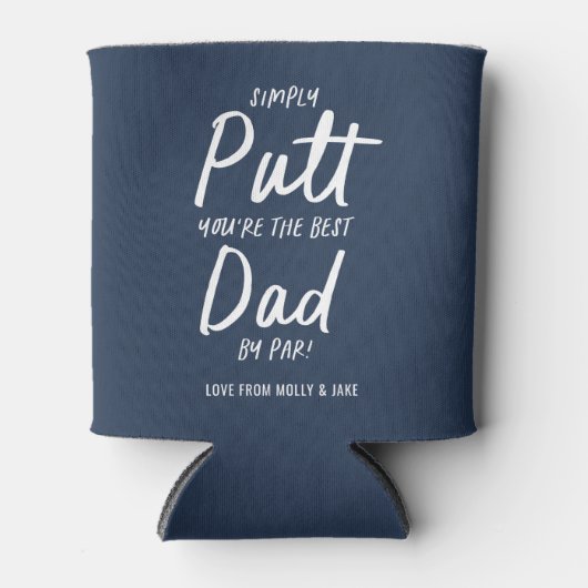 ゴルフパパモダンネイビーブルータイポグラフィおもしろいゴルフ 缶クーラー (正面)