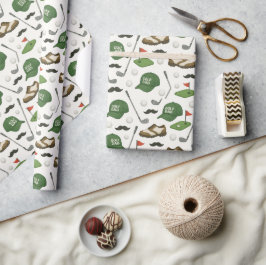 ゴルフパパ用のフラッグ付きゴルフ用具 ラッピングペーパー