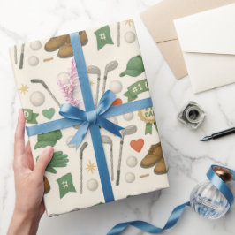 ゴルフパパ用のフラッグ付きゴルフ用具 ラッピングペーパー