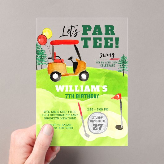 ゴルフパルティースイングバイボーイ子供の誕生日 アクリル招待状 (インサイチュ (ポータブル))