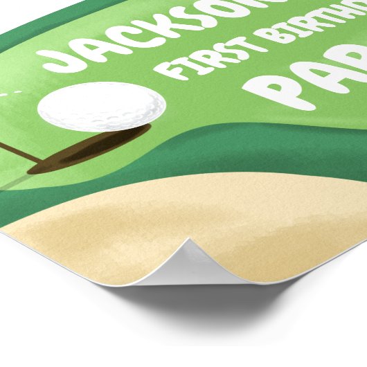 ゴルフパルティーホールインワンボーイ誕生日ブルーウェルカムセンター ポスター (角)