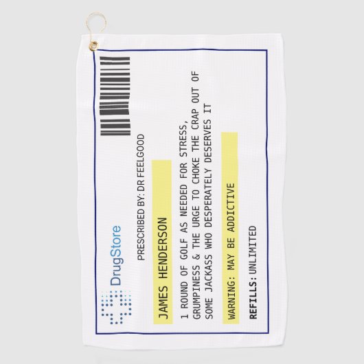 ゴルフパーソナライズされたおもしろい処処方用ゴルフタオル ゴルフタオル (正面)