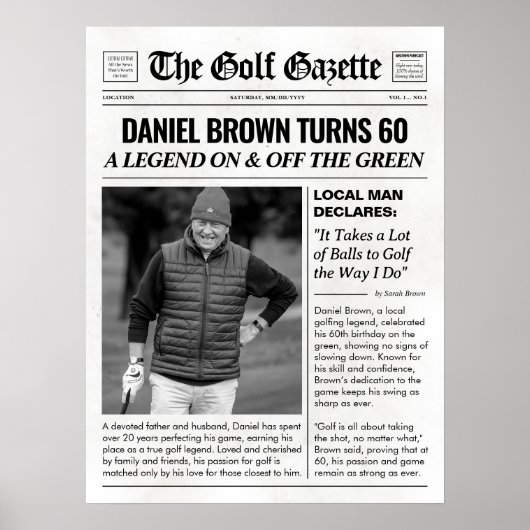 ゴルフパーソナライズされたギフト、おもしろいゴルフ新聞 ポスター (正面)