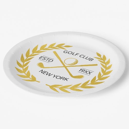ゴルフパーソナライズされたクエレガントラブ金ゴールドリース ペーパープレート (アングル)