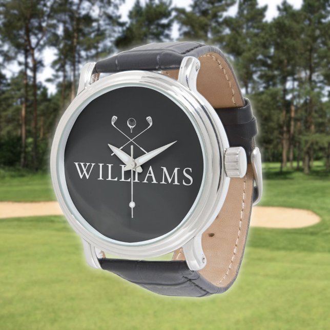 ゴルフパーソナライズされたクラブに白黒を付ける 腕時計 (Personalized Name Golf Clubs Black And White Watch)