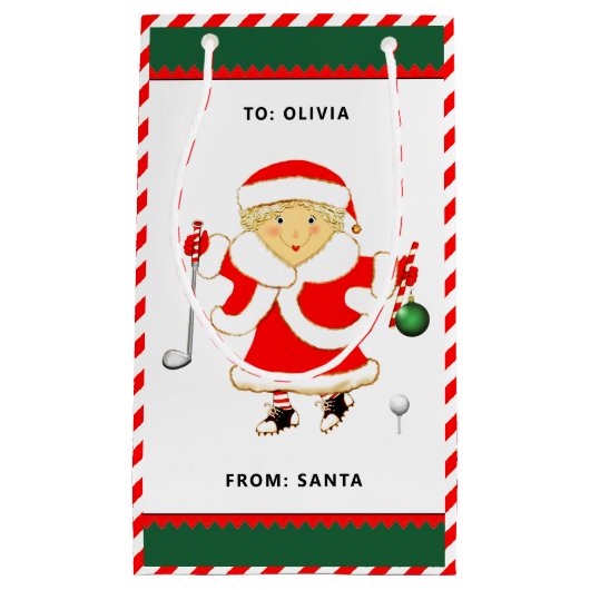 ゴルフパーソナライズされたクリスマスホリデースモール抱き枕 スモールペーパーバッグ (正面)