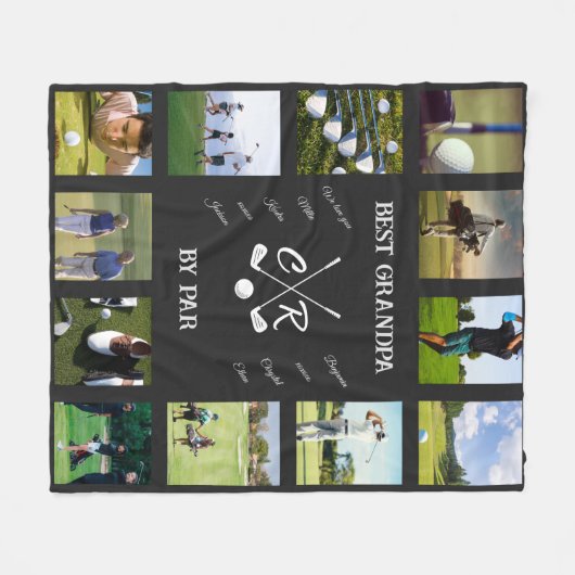 ゴルフパーソナライズされたグランドペアレントパパママ写真文字 フリースブランケット (正面(横))