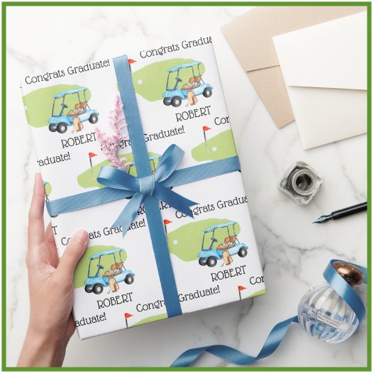 ゴルフパーソナライズされたテーマの名前の卒業 ラッピングペーパー