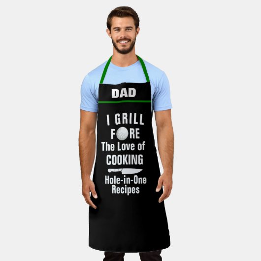ゴルフパーソナライズされたホールインワンレシピ、ゴルおもしろいフ エプロン (着用した状態)