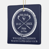 ゴルフパーソナライズされたホールインワンレトロネイビーブルー セラミックオーナメント (左)