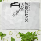 ゴルフパーソナライズされたボールパターン名モノグラム年齢 キッチンタオル (折り畳み)