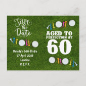 ゴルフパーティの招待状日付を保存60誕生日 インビテーションポストカード (正面)