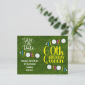 ゴルフパーティの招待状日付を保存60誕生日 インビテーションポストカード (スタンド正面)