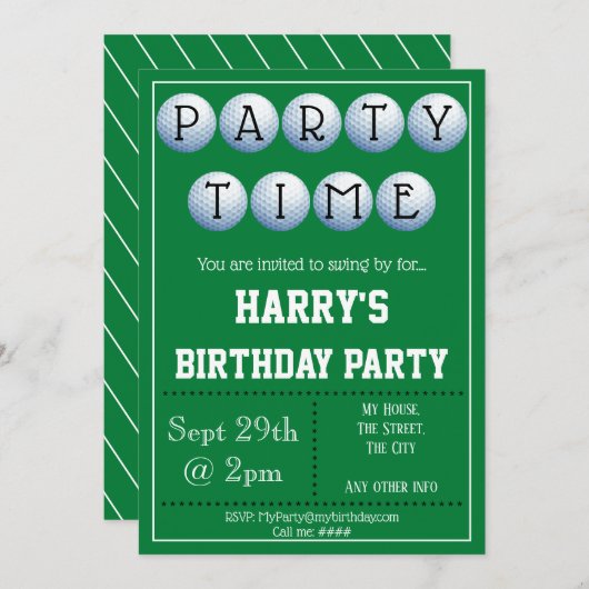 ゴルフパーティの招待状編集可能 招待状 (正面/裏面)