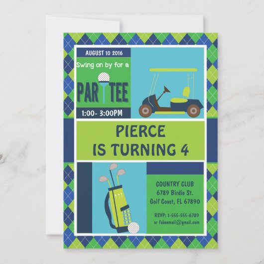 ゴルフパーティの招待状 – ゴルフ誕生日 パーソナライズされた 招待状 (正面)