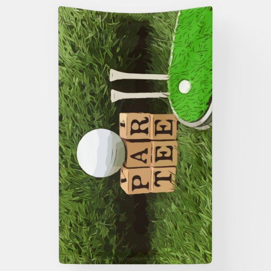 ゴルフパーティーとパーTeeの緑の草水色 横断幕 (縦)