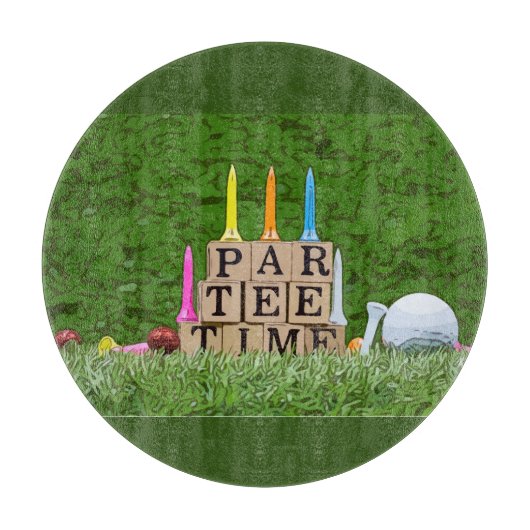 ゴルフパーティータイム、青いリボン付き緑  カッティングボード (正面)