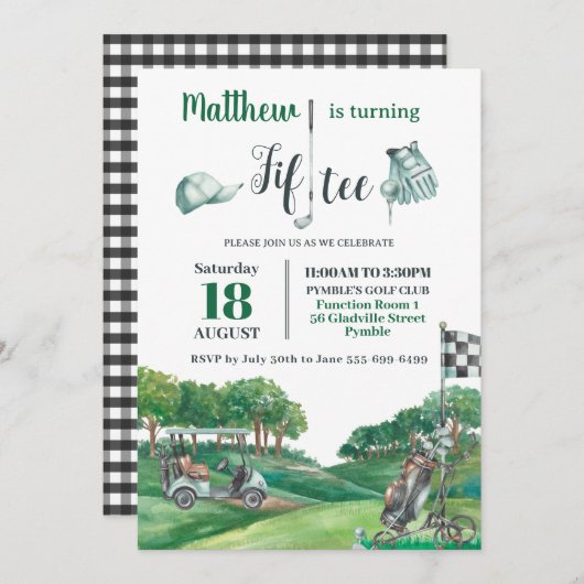 ゴルフパーティー第50回五誕生日グリーンゴルフコース 招待状 (正面/裏面)