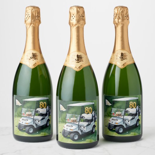 ゴルフパーティー80番目の誕生日と緑のゴルフカート スパークリングワインラベル (ボトル)