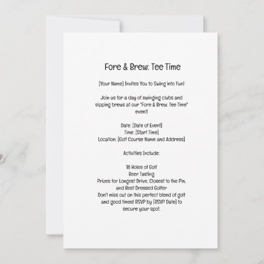 ゴルフパーティー ゴルフとビール 面白いゴルファー向けフレーズ 招待状 (裏面)