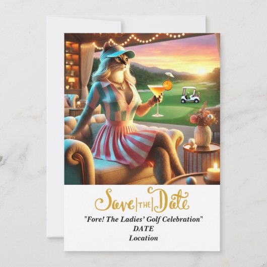 ゴルフパーTee女性ゴルファーパーティーの日付を保存 招待状 (正面)