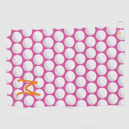 ゴルフピンクモダンホワイトオレンジイニシャルスポーツゴルフ ゴルフタオル (横)