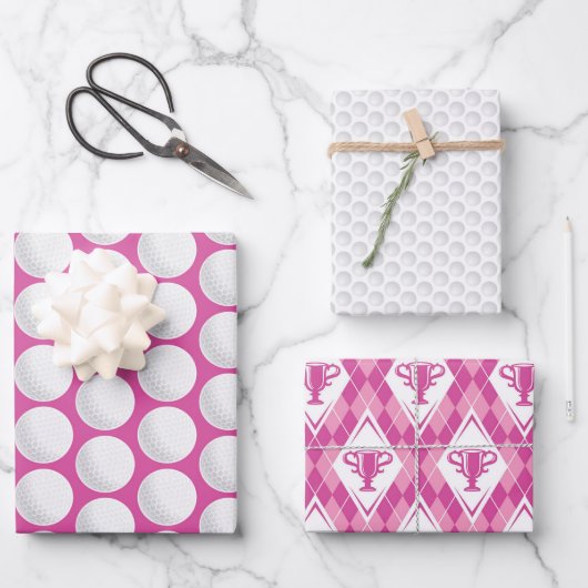 ゴルフピンクレ名門私立校風のディースゴルフボールトロフィーおもしろい ラッピングペーパーシート (正面)