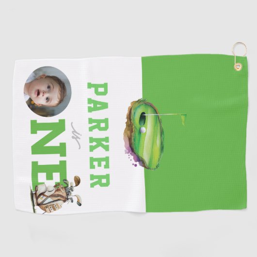 ゴルフファースト誕生日かわいいパーソナライズされた写真 ゴルフタオル (横)