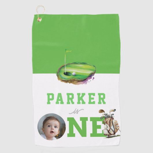 ゴルフファースト誕生日かわいいパーソナライズされた写真 ゴルフタオル (正面)