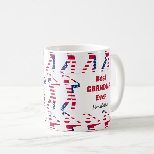 ゴルフファ最高のンおばあちゃんパーソナライズされたEVER USAフラグ コーヒーマグカップ (正面右)