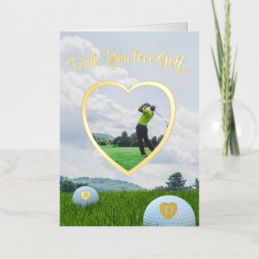 ゴルフフォトフォイルハートフレーム父の日カード 箔グリーティングカード (正面)