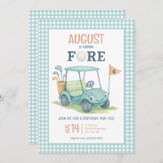 ゴルフフォーエスボーイ写真四歳の誕生日 招待状 (正面/裏面)