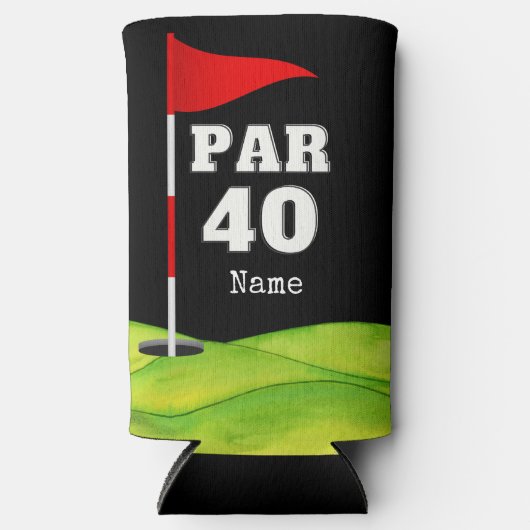ゴルフフラッグでゴルファーへのゴルフ40th誕生日 スリム缶クーラー (正面)