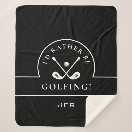 ゴルフブラック&ホワイト私はGolfing Monogramを望む シェルパブランケット (正面)