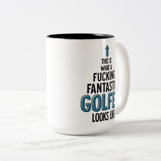 ゴルフプレーおもしろいヤーことわざコーチゴルフコーヒー旅行 ツートーンマグカップ (正面右)