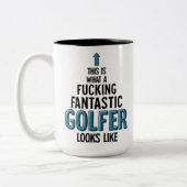 ゴルフプレーおもしろいヤーことわざコーチゴルフコーヒー旅行 ツートーンマグカップ (左)