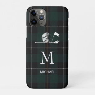 ゴルフプレーヤーへのギフト 高級チェック柄モノグラム オーダーメイド iPhone 11 PROケース