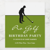ゴルフプロフェッショナル、ゴルフシルエット、バースデーパーティー ワインラベル (シングルラベル)