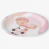ゴルフベビーガールオンゴルフカートとゴルフバッグピンク ペーパープレート (アングル)
