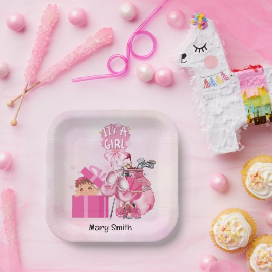 ゴルフベビーガール赤ちゃんシャワーinピンクテーマ ペーパープレート (パーティー)