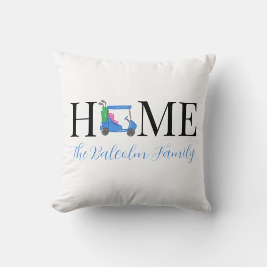 ゴルフホームブルーゴルフカートハートファミリー名 クッション (正面)