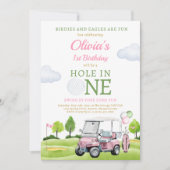 ゴルフホールインワンガールファースト誕生日パー – ティー 招待状 (正面)