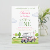 ゴルフホールインワンガールファースト誕生日パー – ティー 招待状 (スタンド正面)