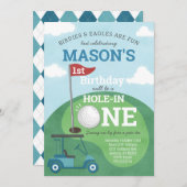 ゴルフホールインワンファースト誕生日パーティーの招待状 招待状 (正面/裏面)